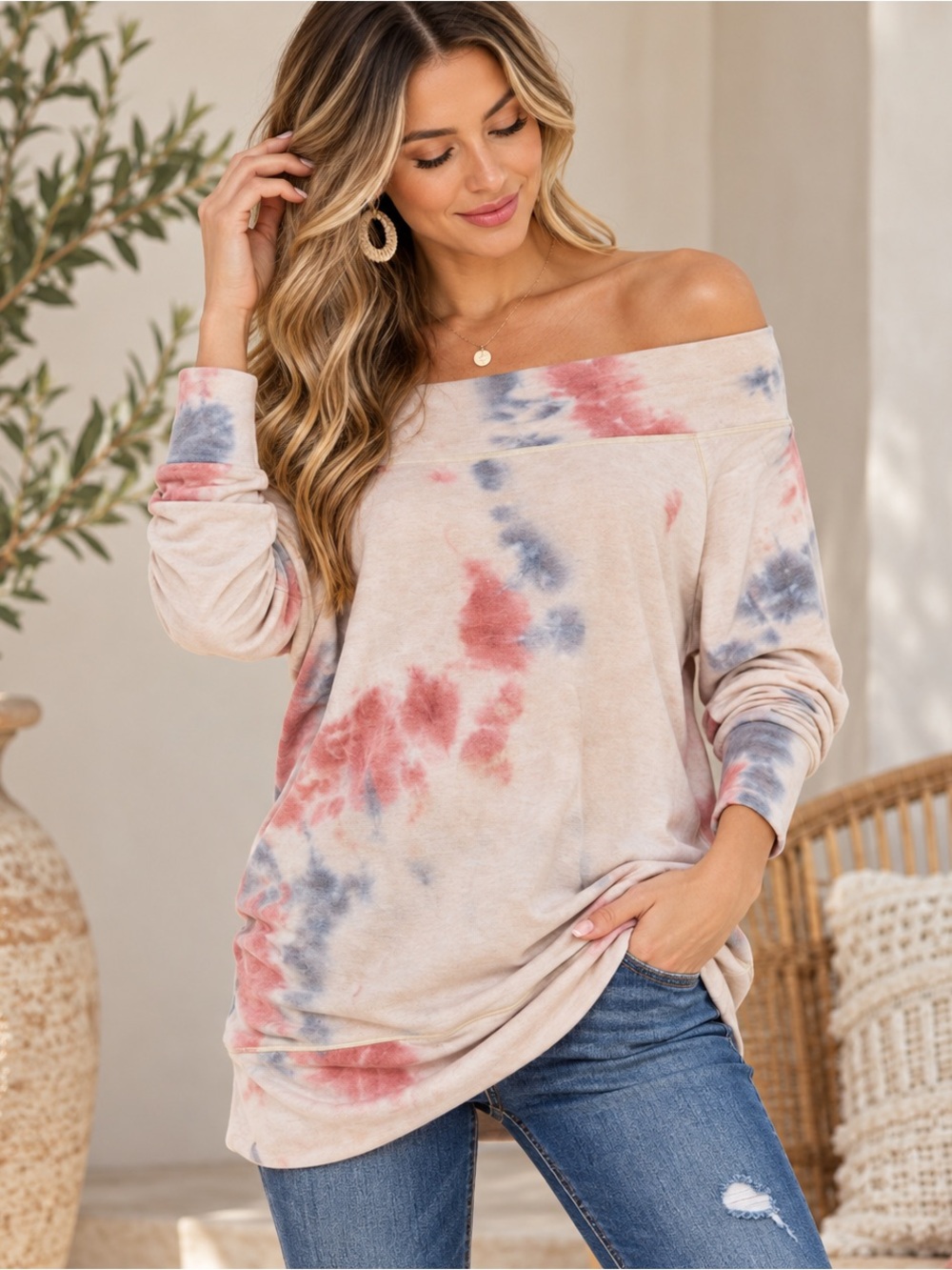 Tie Dye Off the Shoulder Knit Top